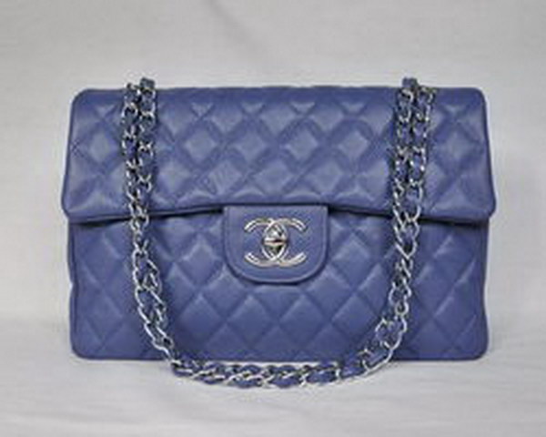 7A Replica Chanel Maxi Light Blue Caviar Leather Flap Bag 46558 Silver Hardware